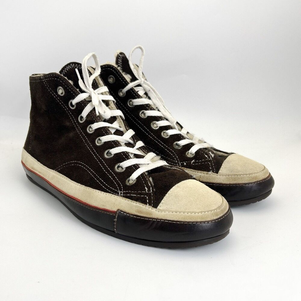 Dries Van Noten Hi Top Sneakers Mens 10 US Brown Suede Leather Shearling VTG Y2K